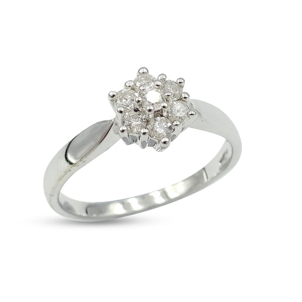 9ct White Gold Diamond Cluster Ring Size N 0.25ct
