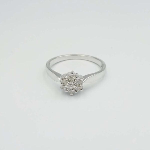 9ct White Gold Diamond Cluster Ring Size N 0.25ct