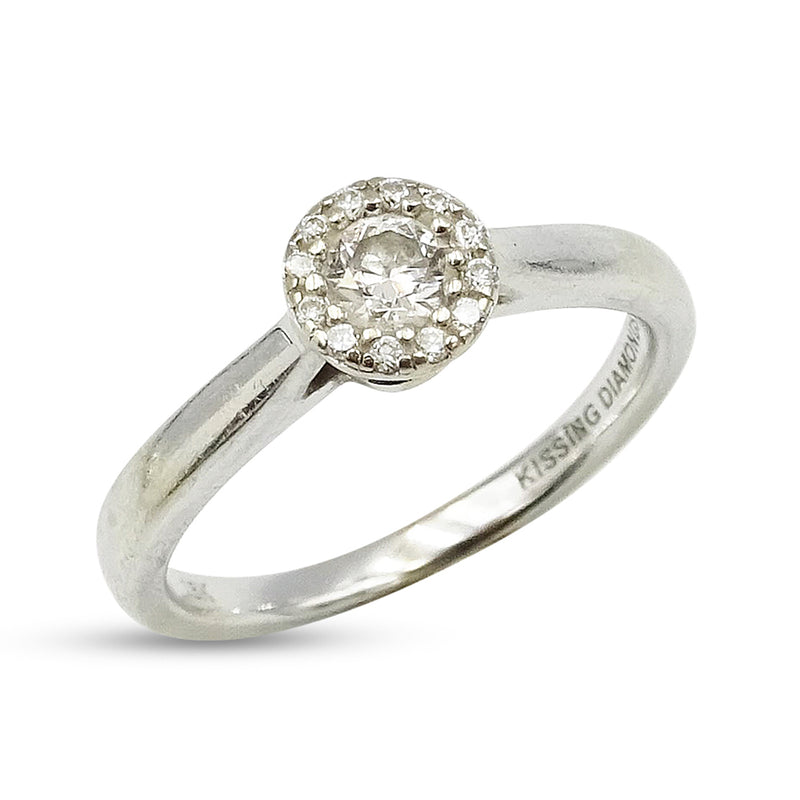 18ct White Gold Diamond 'Kissing Diamonds' Halo Ring Size J 1/2 0.30ct