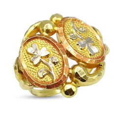 18ct Yellow Gold 3 Colour Floral Pattern Ring Size J