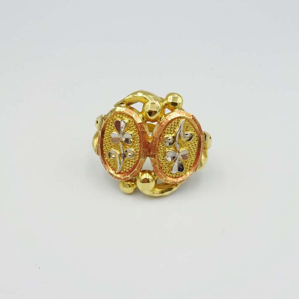 18ct Yellow Gold 3 Colour Floral Pattern Ring Size J