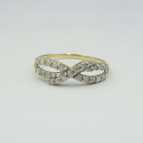 9ct Yellow Gold Diamond Crossover Bow Ring Size T 1/2 0.25ct