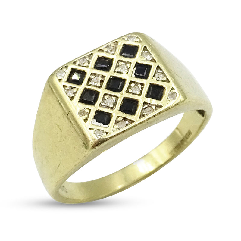 9ct Yellow Gold Sapphire and Diamond Signet Ring Size Y