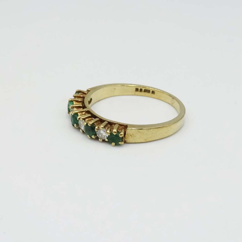 9ct Yellow Gold Emerald and Diamond Half Eternity Style Ring Size J 1/2