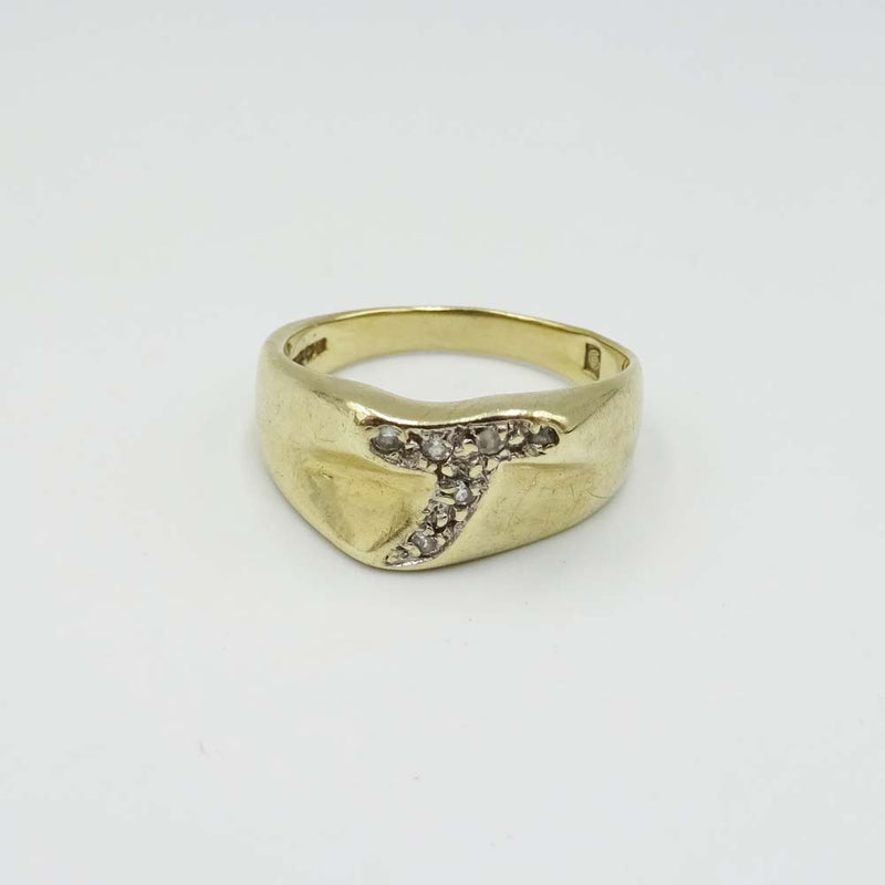 9ct Yellow Gold Cubic Zirconia Initial 'T' Ring Size P