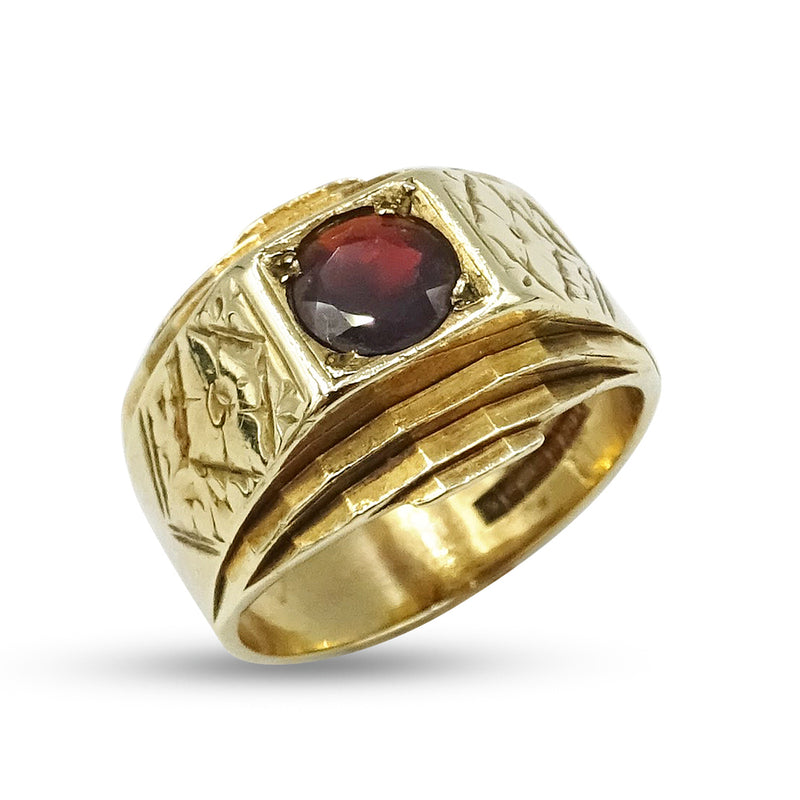 9ct Yellow Gold Garnet Wide Band Signet Ring Size R