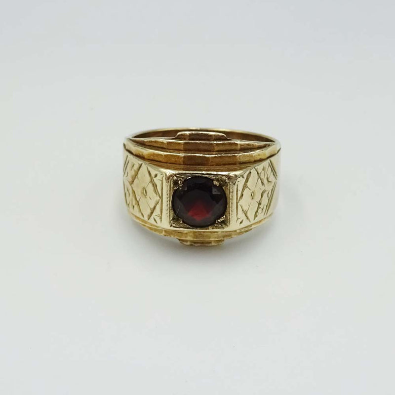 9ct Yellow Gold Garnet Wide Band Signet Ring Size R