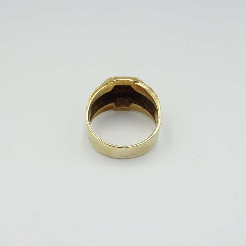 9ct Yellow Gold Garnet Wide Band Signet Ring Size R
