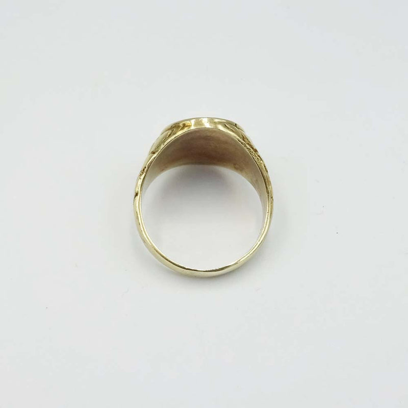 9ct Yellow Gold Large Oval Patterned Signet Ring Size Z2