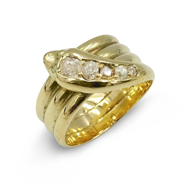 18ct Yellow Gold Diamond Snake Ring Size W 0.40ct