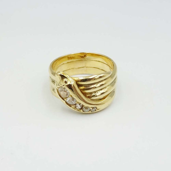 18ct Yellow Gold Diamond Snake Ring Size W 0.40ct