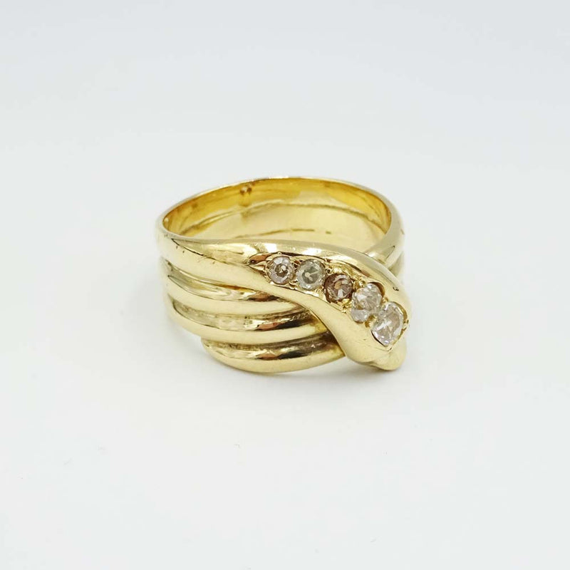 18ct Yellow Gold Diamond Snake Ring Size W 0.40ct