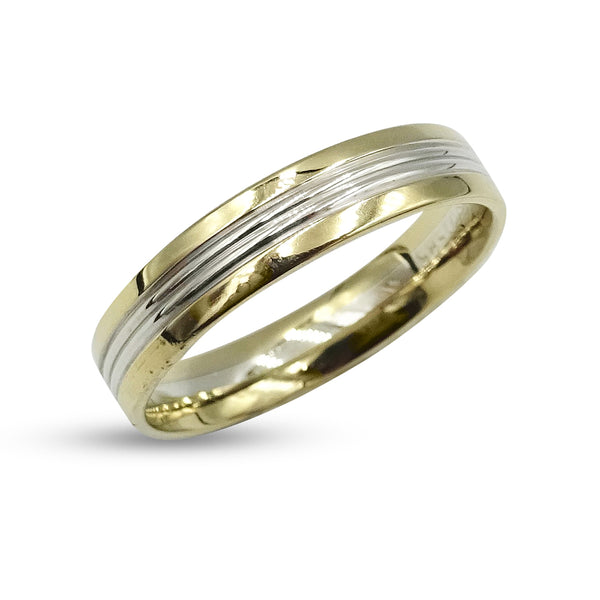 14ct Yellow Gold 2 Colour Band Ring Size R 1/2