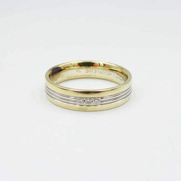 14ct Yellow Gold 2 Colour Diamond Band Ring Size L