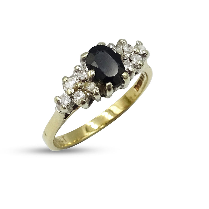 9ct Yellow Gold Sapphire and Cubic Zirconia Cluster Ring Size M
