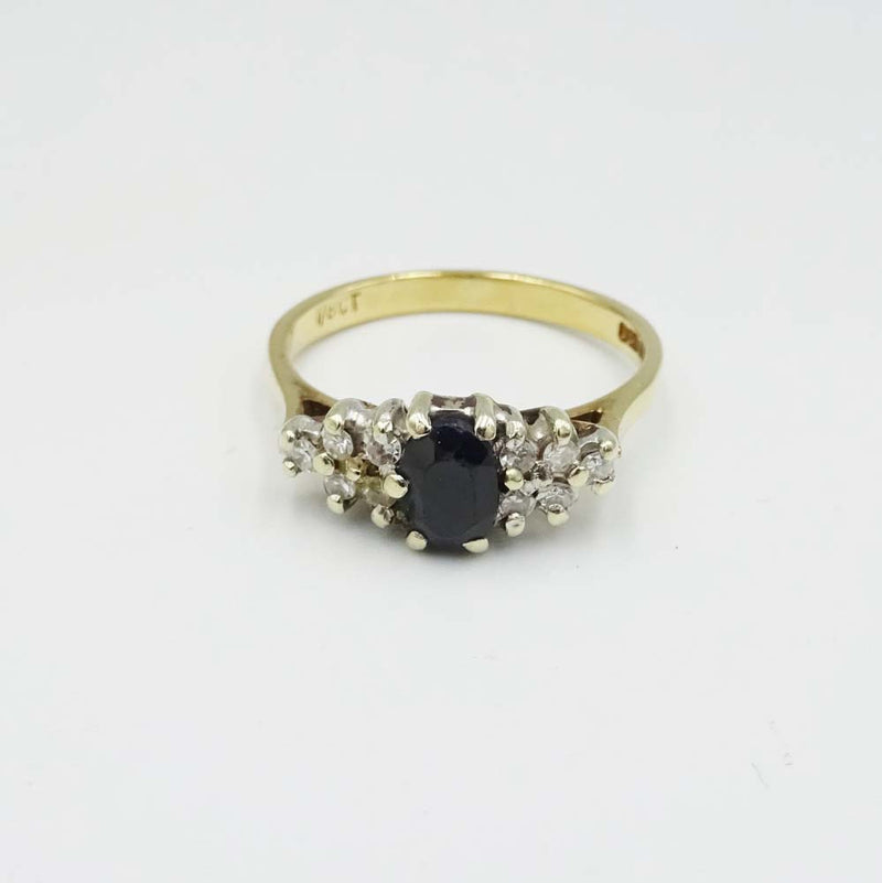 9ct Yellow Gold Sapphire and Cubic Zirconia Cluster Ring Size M