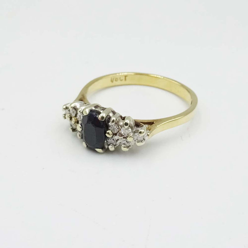 9ct Yellow Gold Sapphire and Cubic Zirconia Cluster Ring Size M