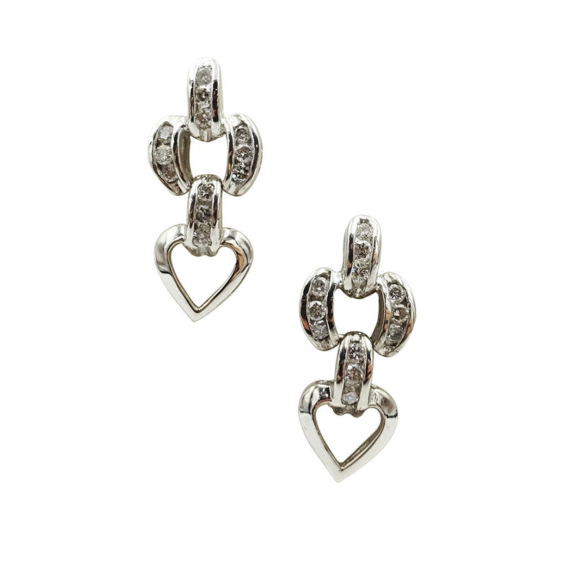 9ct White Gold Diamond Heart Stud Drop Earrings 1ct 4g - Richard Miles Jewellers