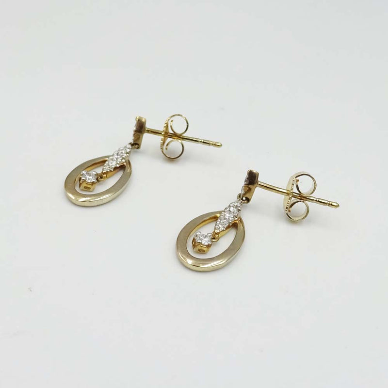 9ct Yellow Gold Diamond Stud Oval Drop Earrings 0.075ct