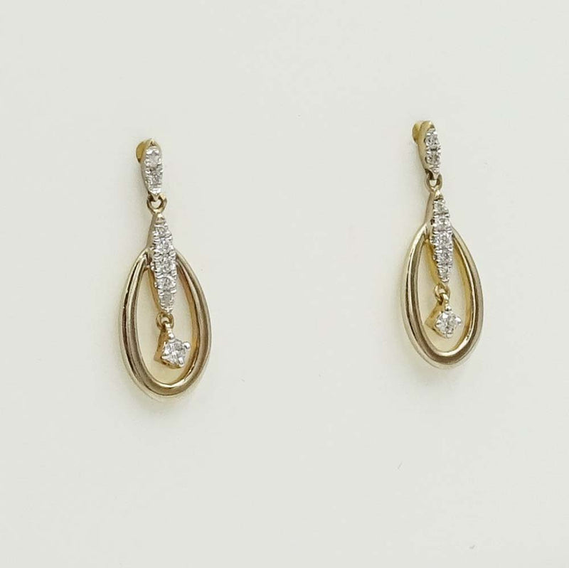 9ct Yellow Gold Diamond Stud Oval Drop Earrings 0.075ct