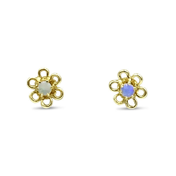 9ct Yellow Gold Opal Flower Stud Earrings