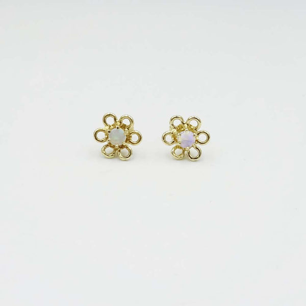 9ct Yellow Gold Opal Flower Stud Earrings