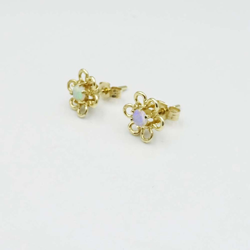 9ct Yellow Gold Opal Flower Stud Earrings