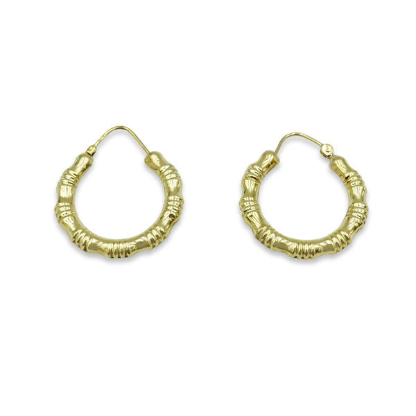 9ct Yellow Gold Bamboo Pattern Hoop Earrings 25mm