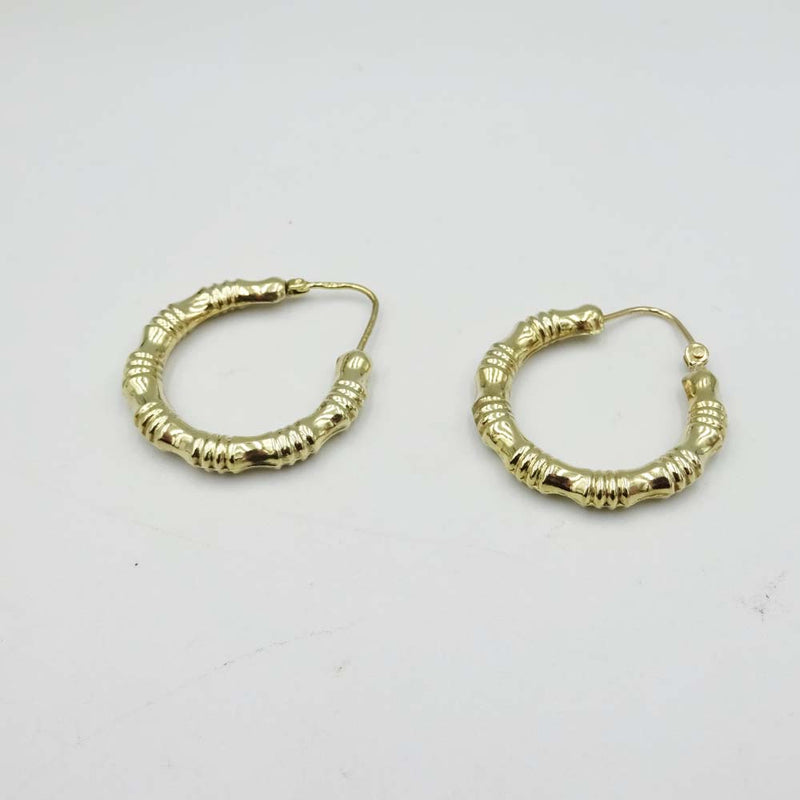 9ct Yellow Gold Bamboo Pattern Hoop Earrings 25mm