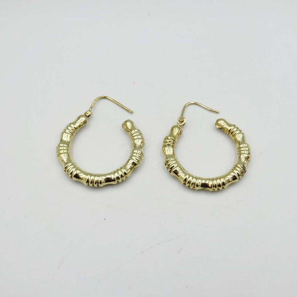 9ct Yellow Gold Bamboo Pattern Hoop Earrings 25mm