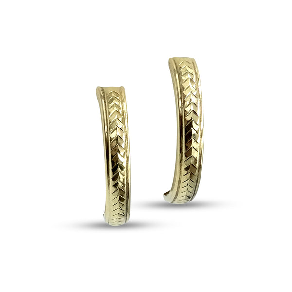 9ct Yellow Gold Patterned Half Hoop Earrings 25mm
