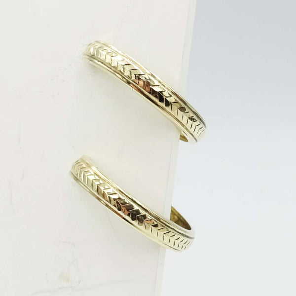 9ct Yellow Gold Patterned Half Hoop Earrings 25mm