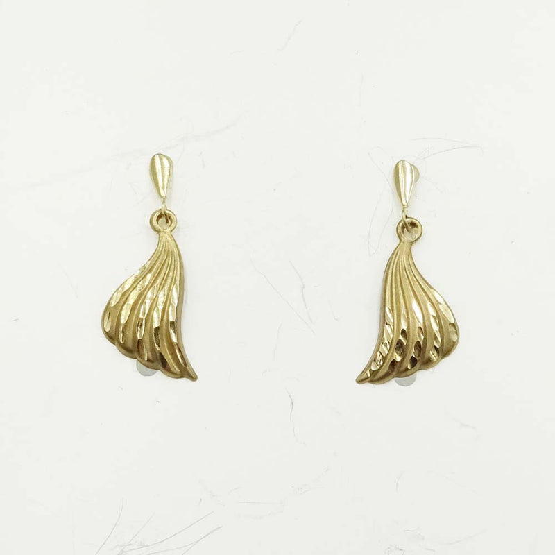 9ct Yellow Gold Diamond-Cut Wave Drop Earrings