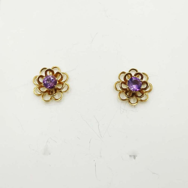 9ct Yellow Gold Floral Amethyst Stud Earrings