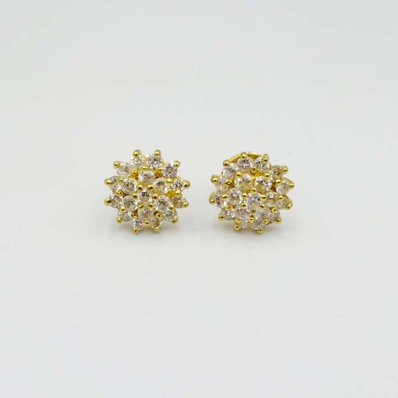 22ct Yellow Gold Cubic Zirconia Cluster Stud Screwback Earrings
