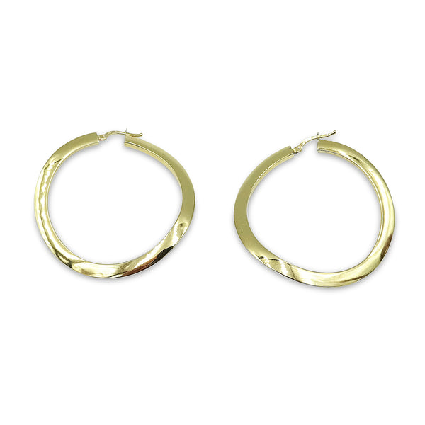 18ct Yellow Gold Curved Wave Hoop Earrings 45mm