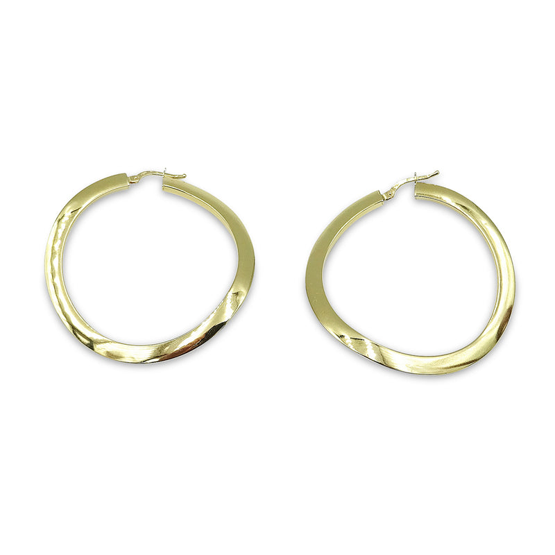 18ct Yellow Gold Curved Wave Hoop Earrings 45mm