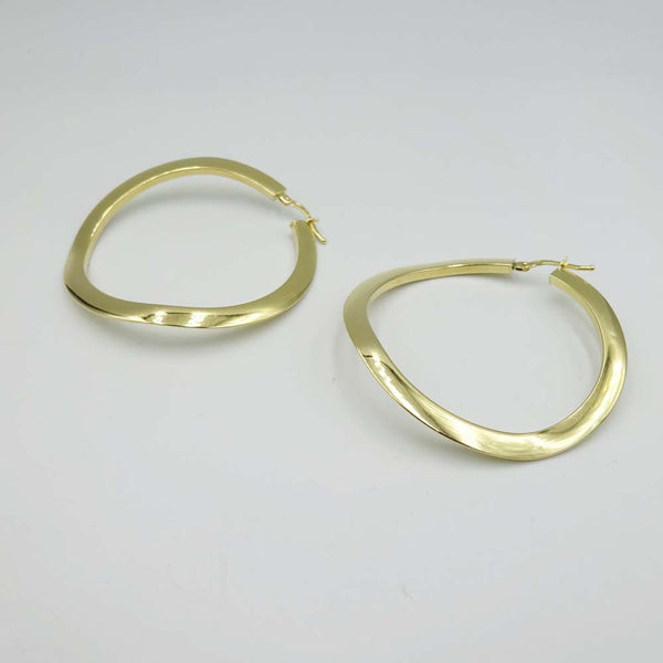 18ct Yellow Gold Curved Wave Hoop Earrings 45mm