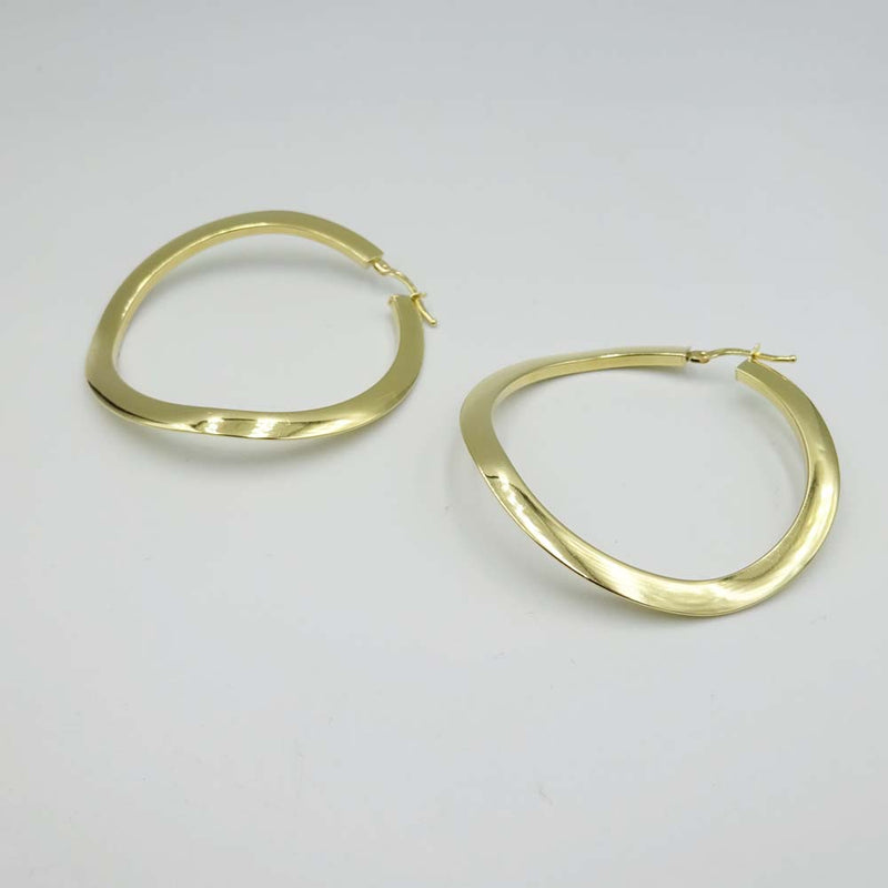 18ct Yellow Gold Curved Wave Hoop Earrings 45mm