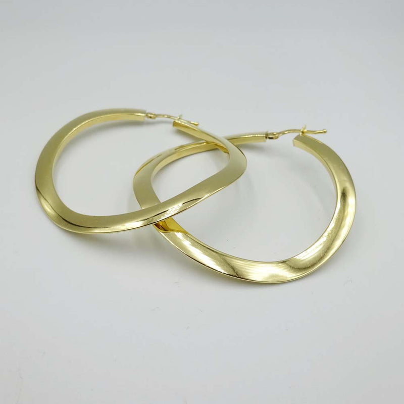 18ct Yellow Gold Curved Wave Hoop Earrings 45mm