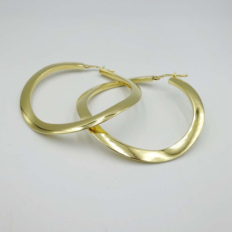 9ct Yellow Gold Curved Wave Hoop Earrings 45mm