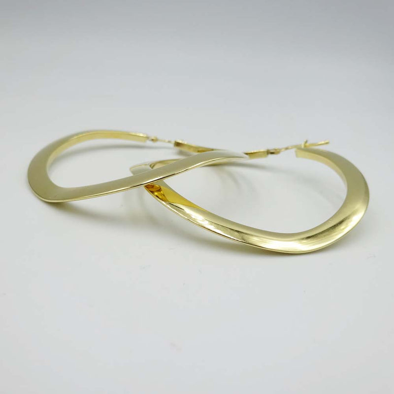 18ct Yellow Gold Curved Wave Hoop Earrings 45mm