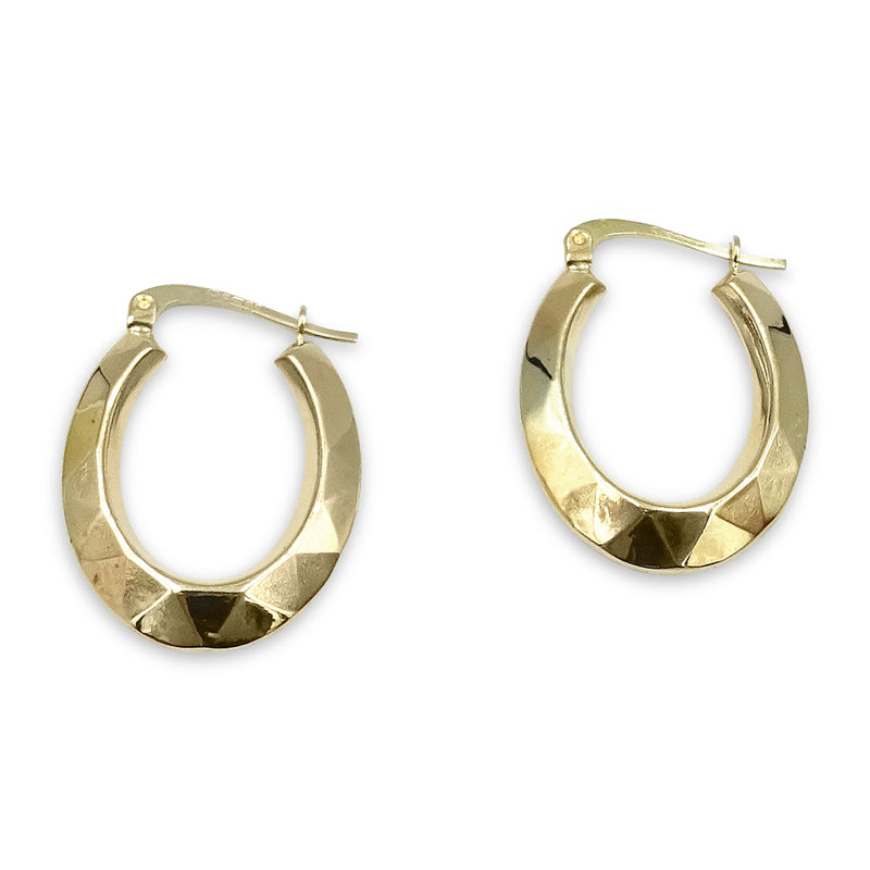 9ct Yellow Gold Geometric Oval Hoop Earrings 20mm