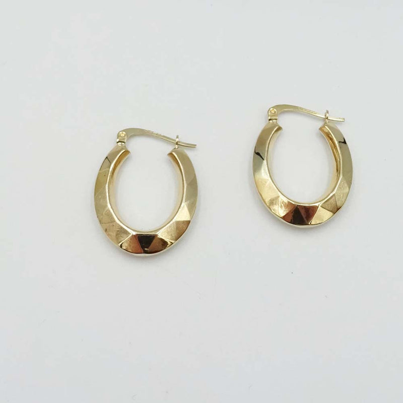 9ct Yellow Gold Geometric Oval Hoop Earrings 20mm