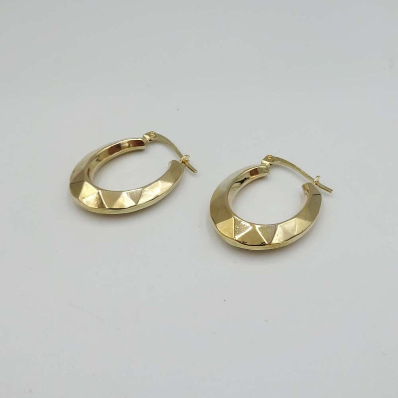 9ct Yellow Gold Geometric Oval Hoop Earrings 20mm