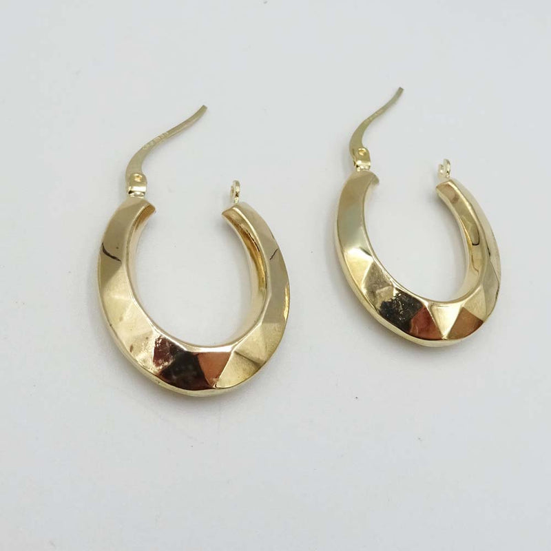 9ct Yellow Gold Geometric Oval Hoop Earrings 20mm