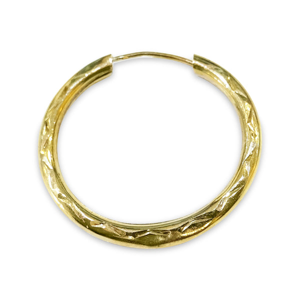 9ct Yellow Gold Single Patterned Hoop Earring 20mm