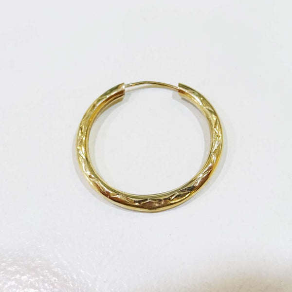 9ct Yellow Gold Single Patterned Hoop Earring 20mm