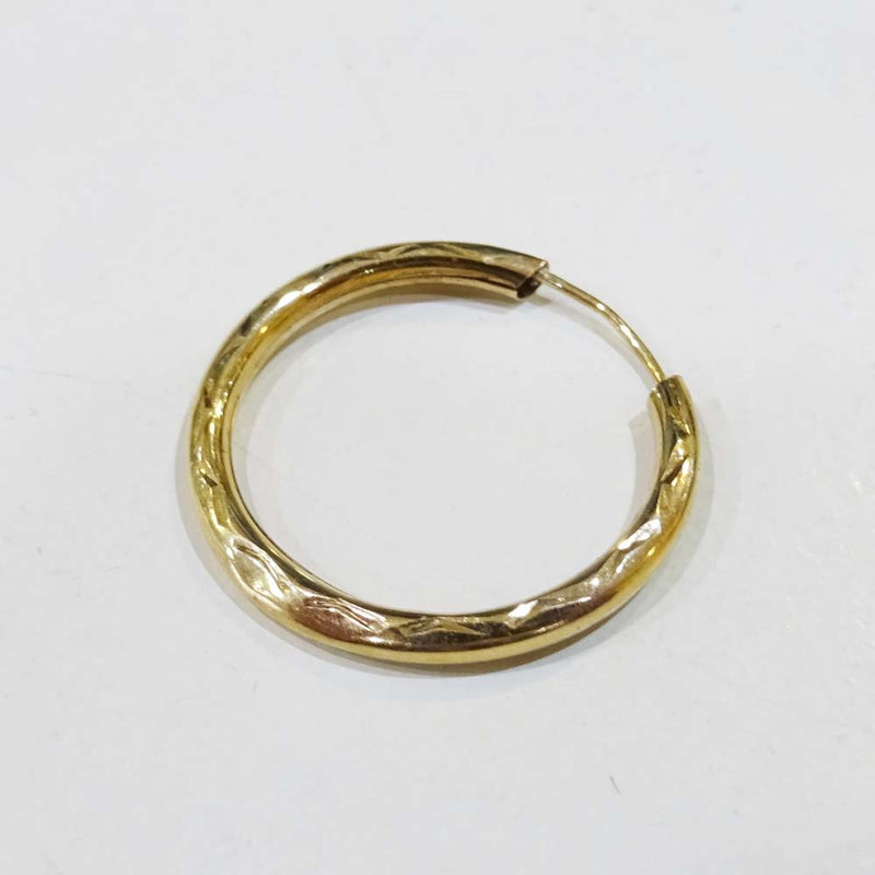 9ct Yellow Gold Single Patterned Hoop Earring 20mm
