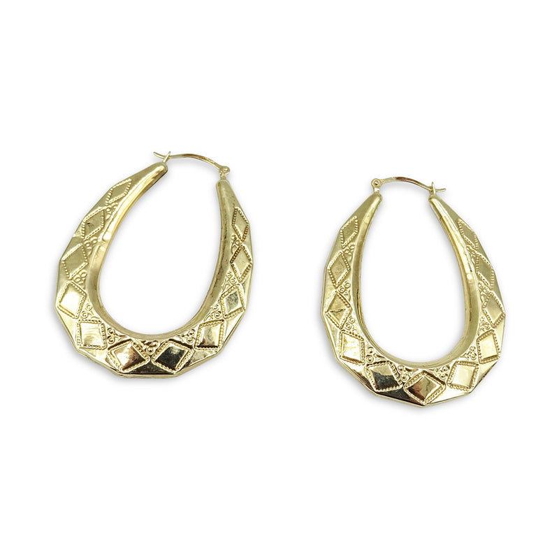 9ct Yellow Gold Geometric Oval Hoop Earrings 30mm